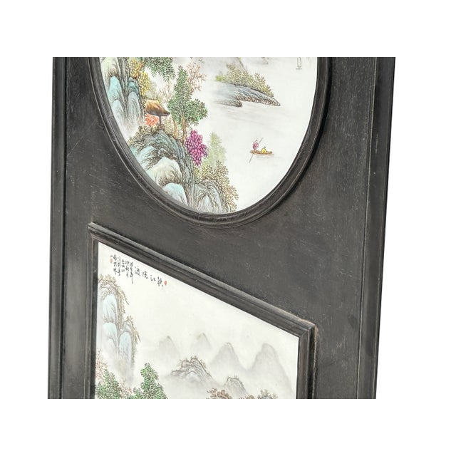 1980s Chinese Mountain River Porcelain Painting Wall Panel 3 Pieces Set For Sale - Image 5 of 10
