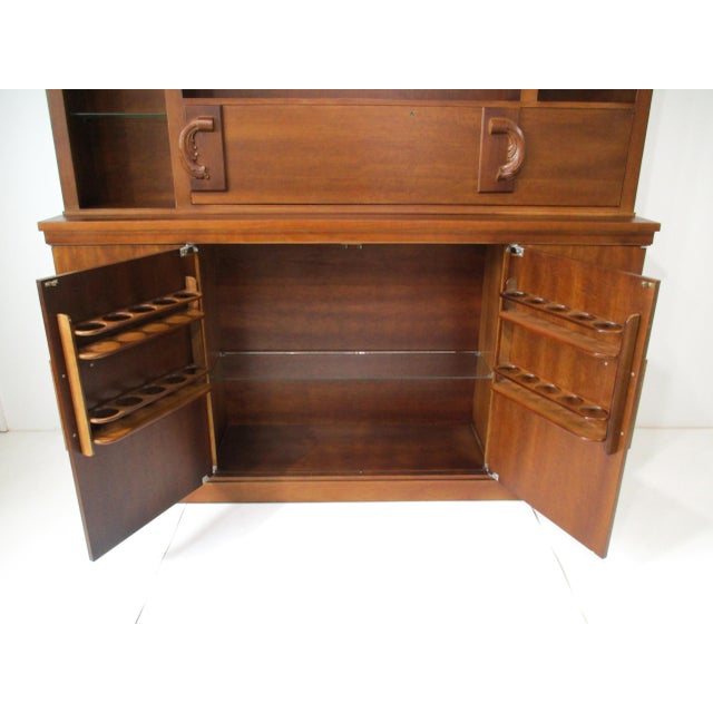 2 Pc. Bar Cabinet Walnut Toned Mid Century Deco Regency For Sale - Image 12 of 18