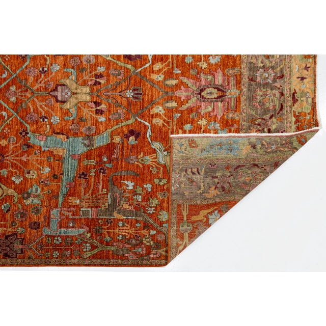 9x12 Modern Bidjar Style Hand-Knotted Rust & Sage Wool Area Rug Persian Motifs For Sale - Image 4 of 11