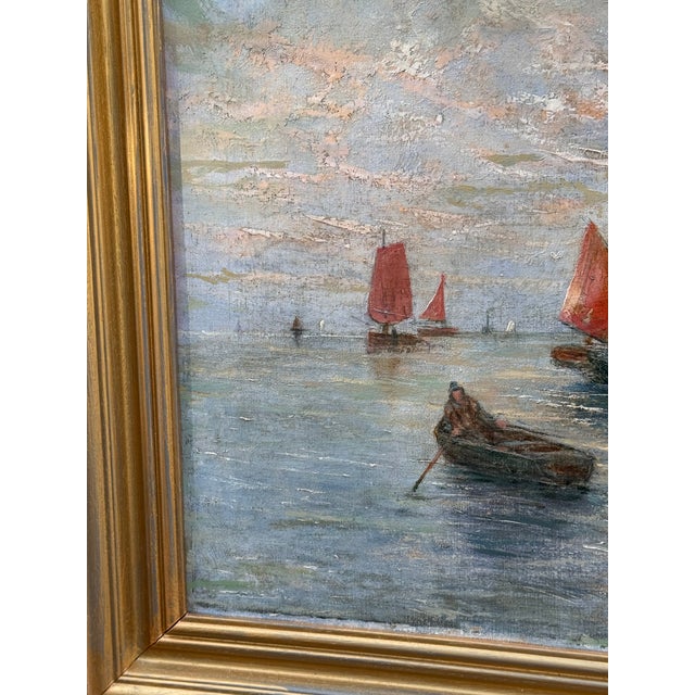 19th Century Oil Painting, "Fishermen at Sunset" For Sale In Nashville - Image 6 of 9