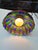 Amazing vintage hanging stained glass lamp with blue emerald green & crimson red glass please look at pictures for overall...