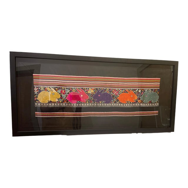 1990s Framed Thai Tribal Textile, Rabbits For Sale