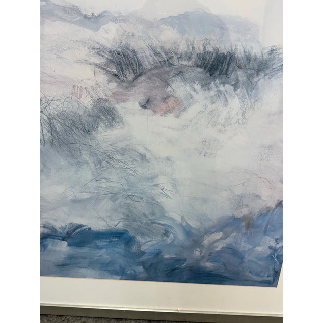 Blue Contemporary Blue + White Brush Strokes Print, Framed For Sale - Image 8 of 12