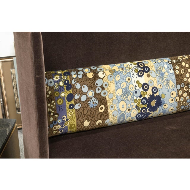 Modern Custom Made John Saladino Brown Mohair Sofa With Jack Lenor Larsen Fabric Pillow For Sale - Image 3 of 7