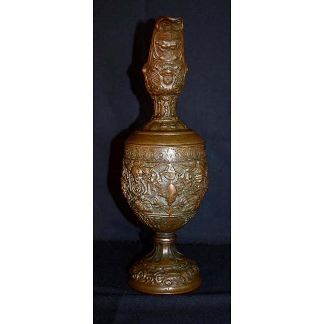 Antique Victorian Cast Metal Ewer Pitcher 12.5” Ornate Bacchus Grape Vines Urn For Sale In Philadelphia - Image 6 of 15