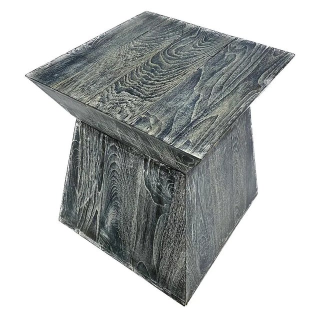 Vintage black and white cerused pyramid side table. Depicts two opposing pyramid shapes conjoined. No maker's marks.