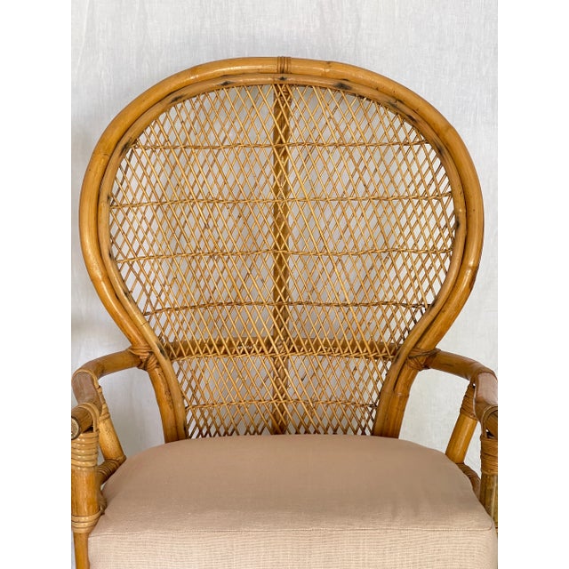1970s Pair Bamboo & Rattan Fan Back Arm Chairs For Sale - Image 5 of 18