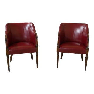 Pair Vintage Sheraton Style Leather Club Chairs For Sale