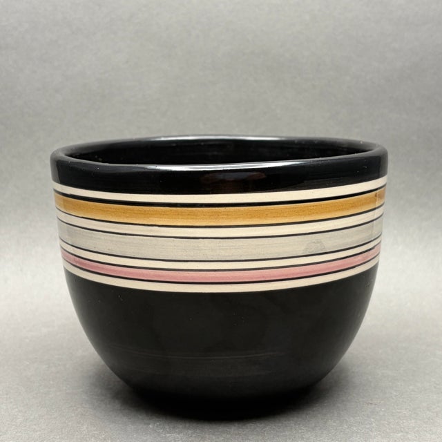 Mid-Century Modern Vintage West Germany Mid Century Black Striped Ceramic Planter Pot For Sale - Image 3 of 7