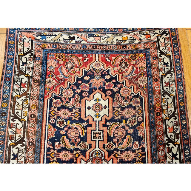 Vintage Persian Bidjar Wide Runner, Hand-Knotted Wool, Geometric Medallion Pattern, Navy & Ivory, 4x14 For Sale - Image 17 of 18