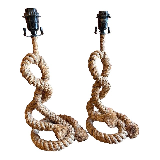 Vintage Nautical Style Rope Table Lamps - Pair For Sale
