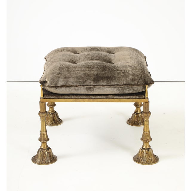 Gold 1950's Brass and Crushed Velvet French Ottoman For Sale - Image 8 of 14