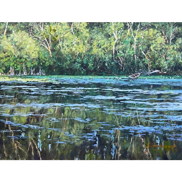 Other Side of the Island by Sheri Farabaugh | Oil on Linen Landscape with water and trees For Sale