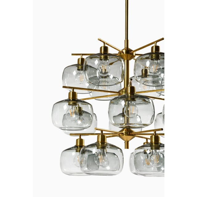 Metal Large Ceiling Lamp in Brass and Glass attributed to Holger Johansson, 1952 For Sale - Image 7 of 13