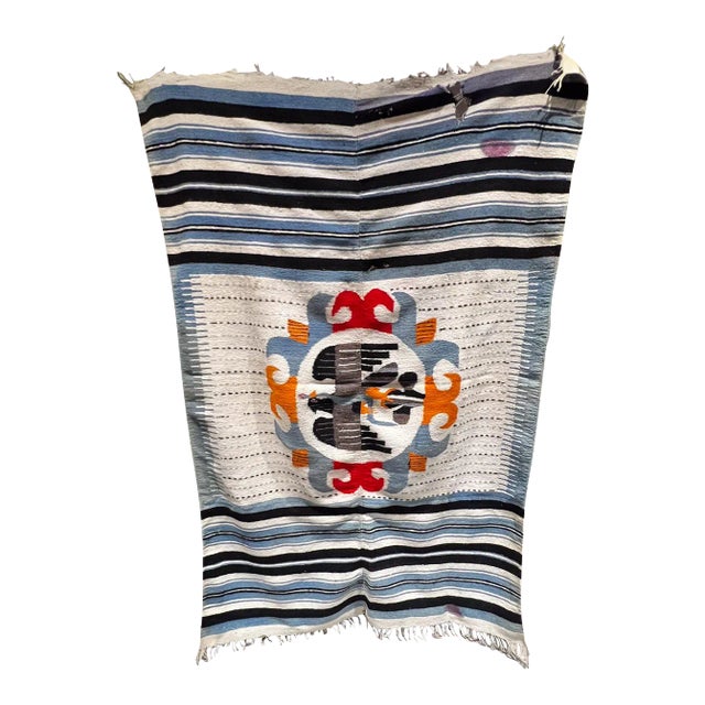 Midcentury Vintage Textile Art Majestic Mexican Eagle Blanket For Sale