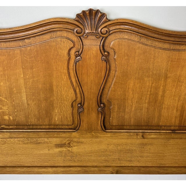 Vintage Louis XVI French Oak Double Bed Frame with Carved Headboard For Sale - Image 9 of 12