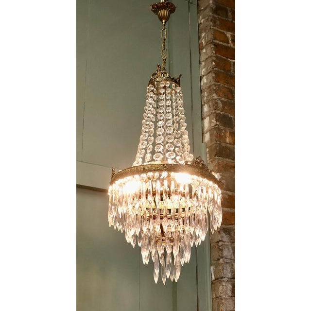 Traditional Large French Empire Style Crystal Waterfall Chandelier, 1920 For Sale - Image 3 of 8