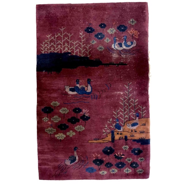 1920s Handmade Antique Art Deco Chinese Rug 4.1' X 6.5' For Sale - Image 9 of 9