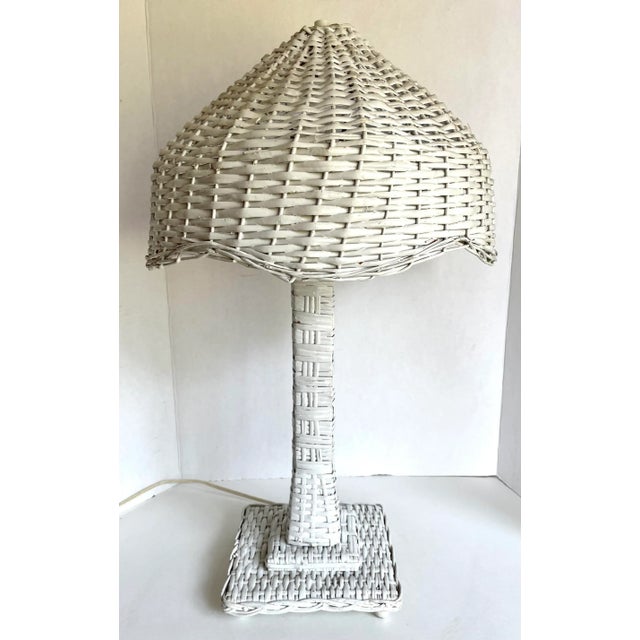 Rustic Vintage Woven Wicker Rattan Table Lamp For Sale - Image 3 of 13