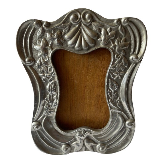 1980's Mexican Pewter Spanish Colonial Design Curved Picture Frame For Sale