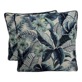 Norbar Omen in Blue Linen Indoor/Outdoor Pillows - Set of 2 For Sale