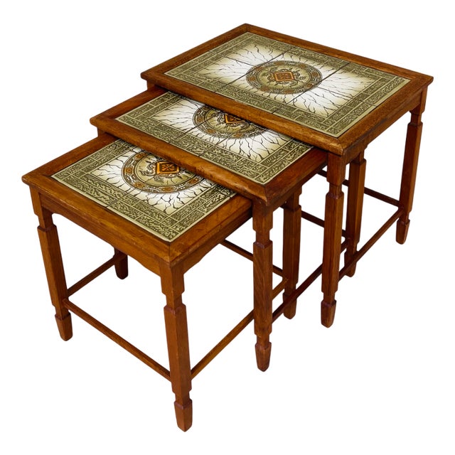 Danish Teak and Ceramic Nesting Tables, 1960s, Set of 3 For Sale