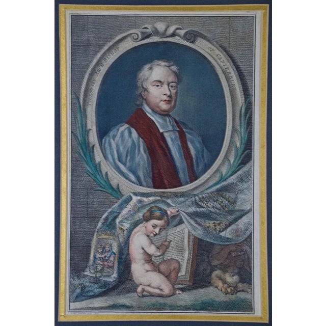 This is a hand-colored portrait of John Tillotson, Archbishop of Canterbury, engraved and etched by the Dutch master of...