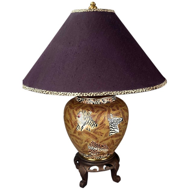 Tribal Vintage Oriental Accent Jungle Ginger Jar Table Lamps, Tiger Zebra Leopard — A Pair For Sale - Image 3 of 12