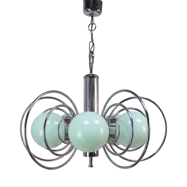 Vintage Lamp in Chromed Metal and Glass, 1960s For Sale