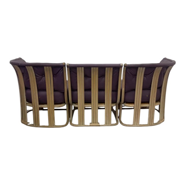 Modern Mid 20th Century Vintage Purple Leather & Teak 3 Piece Sectional Sofa For Sale - Image 3 of 9