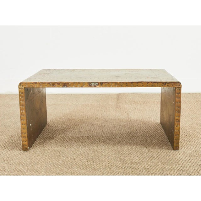 Midcentury Sarreid Patinated Brass Waterfall Cocktail Table For Sale - Image 12 of 13