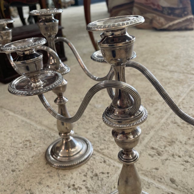 Late 20th Century Sterling Silver Three Light Candelabras- a Pair For Sale In Miami - Image 6 of 7