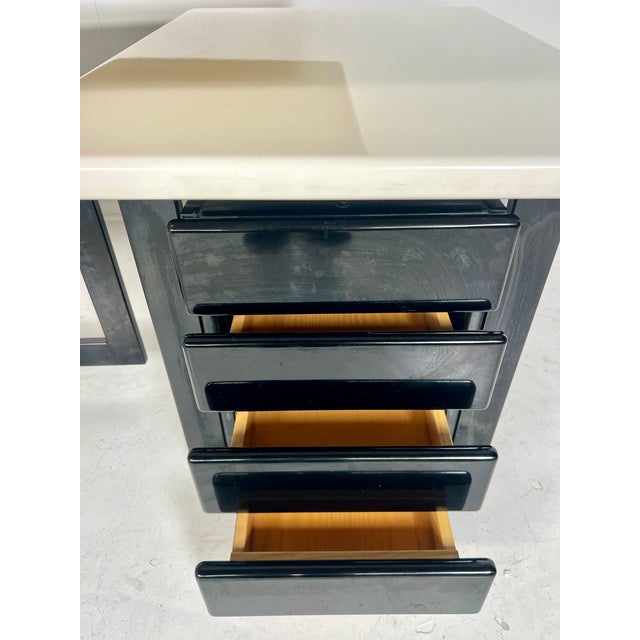 Mid-Century Black Leather Desk by Francesco Soro for ICF, Italy, 1970s For Sale - Image 6 of 9