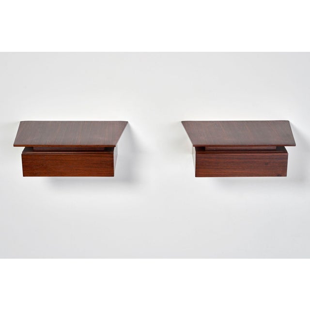 Mid-Century Modern 1960s Pair of Petite Danish Modern Single-Drawer Floating Nightstands in Rosewood For Sale - Image 3 of 18