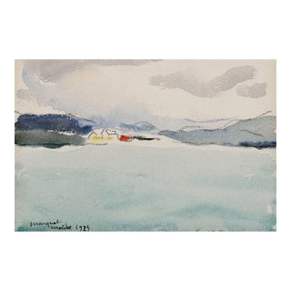Neutral Vintage Landscape Art Print – Coastal Watercolor by Marquet, 60" X 40" For Sale