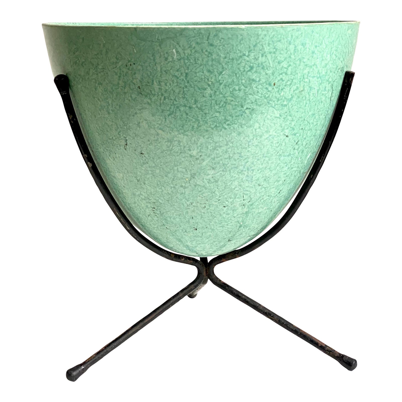1950s Mid Century Turquoise Fiberglass Bullet Planter | Chairish