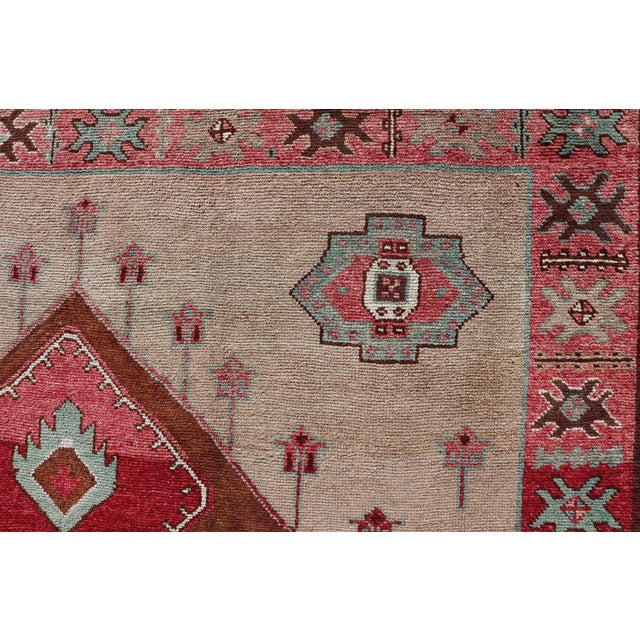 Large Vintage Turkish Oushak Rug With Warm Red, Taupe, and Soft Aqua Accents 7'9 X 15'5 For Sale - Image 11 of 16