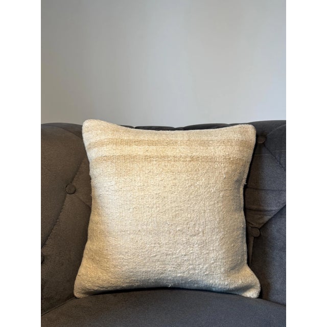 Textile Handwoven Hemp Cushion, Natural Ivory Warm Beige Ombre Pillow, Turkish Anatolian Pillow With Insert, 16x16 In For Sale - Image 7 of 9
