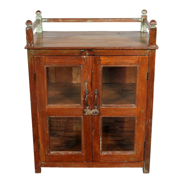 Solid Reclaimed Teak Wood Glass Fronted Cabinet For Sale