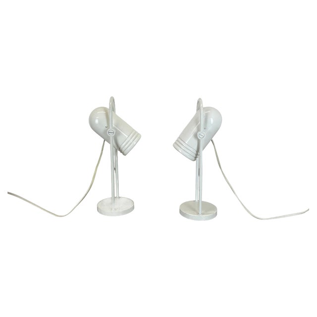 White Metal Table Lights by Rolf Krüger for Heinz Neuhaus Leuchten, 1970s, Set of 2 For Sale
