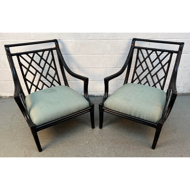 Late 20th Century Mid-Century Chinese Chippendale Style Ebonized Bamboo Lounge Chairs by LaCor For Sale - Image 5 of 16