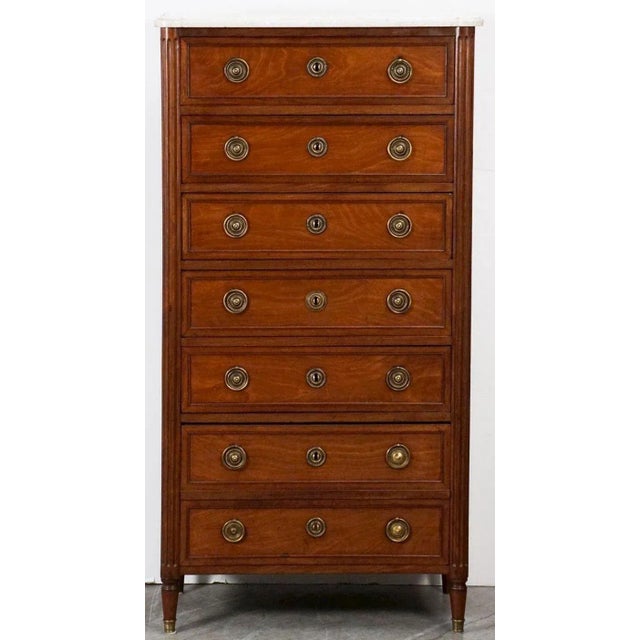 French French Semainier or Tall Chest of Mahogany With Marble Top For Sale - Image 3 of 13
