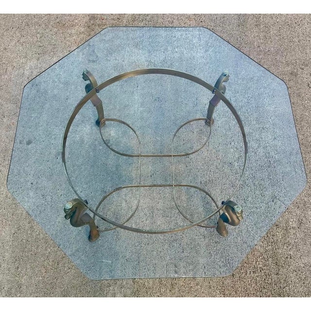 1960s Maison Jansen Attributed Vintage Brass Horse Head Octagonal Coffee Table, Made in Italy For Sale - Image 5 of 18