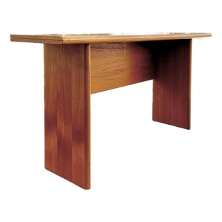 Danish Late Mid Century Fold-Open Teak Dining or Console Table With Hinged Tabletop and Legs | by Sannemann Denmark For Sale