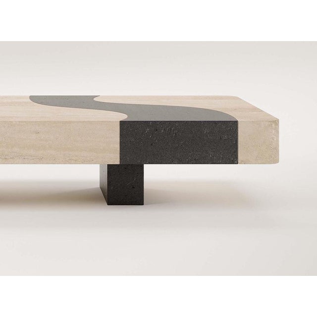 Contemporary Dune Coffee Table in Black Lava Stone and Roman Travertine by Verena Brausch For Sale - Image 3 of 8