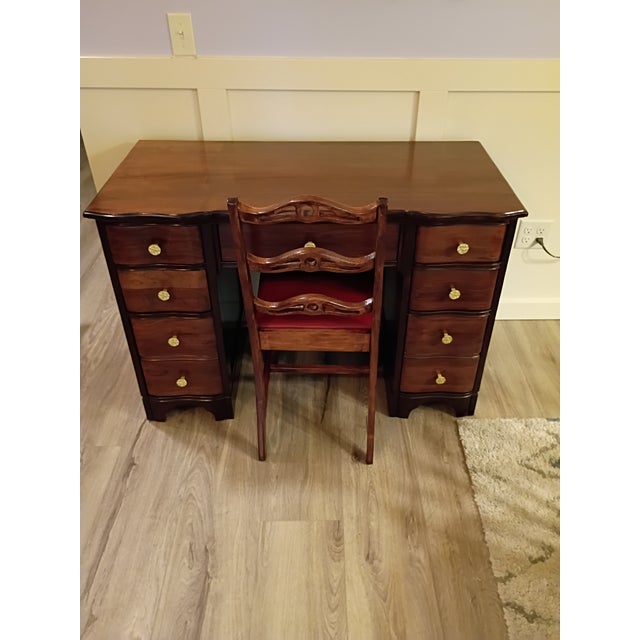 Mid-Century Modern Vintage Solid Wood Desk With Chair For Sale - Image 3 of 18