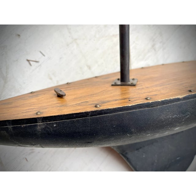 Paint Fantastic Authentic Antique Model SailBoat Old Paint Surface Wonderful Patina Pond Boat For Sale - Image 7 of 10