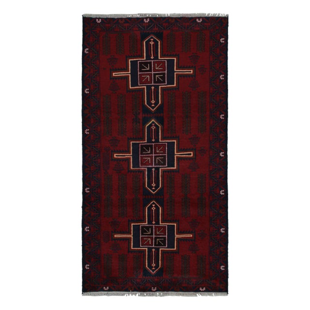 Red Rug & Kilim’s Baluch Runner Rug With Burgundy and Dark Blue Geometric Medallions For Sale - Image 8 of 8