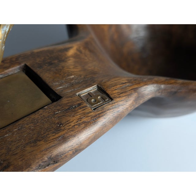 Brutalist Sculptural Centerpiece in Bronze and Wood by David Marshall, 1970s For Sale - Image 3 of 13