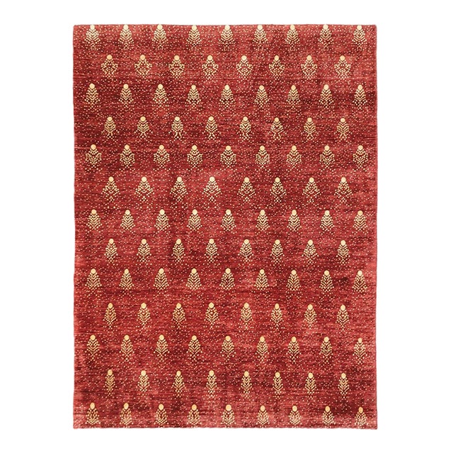 8x10 Hand-Knotted Afghan Wool "Shooting Star" Transitional Rug in Red & Gold For Sale